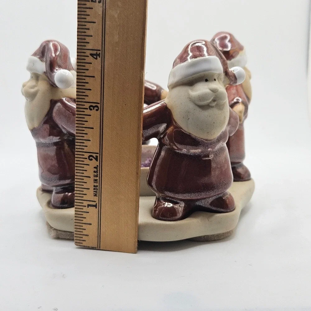 Vintage Santa Tea Light Holder Ceramic 4 Dancing Santas Christmas Decor w/ Box